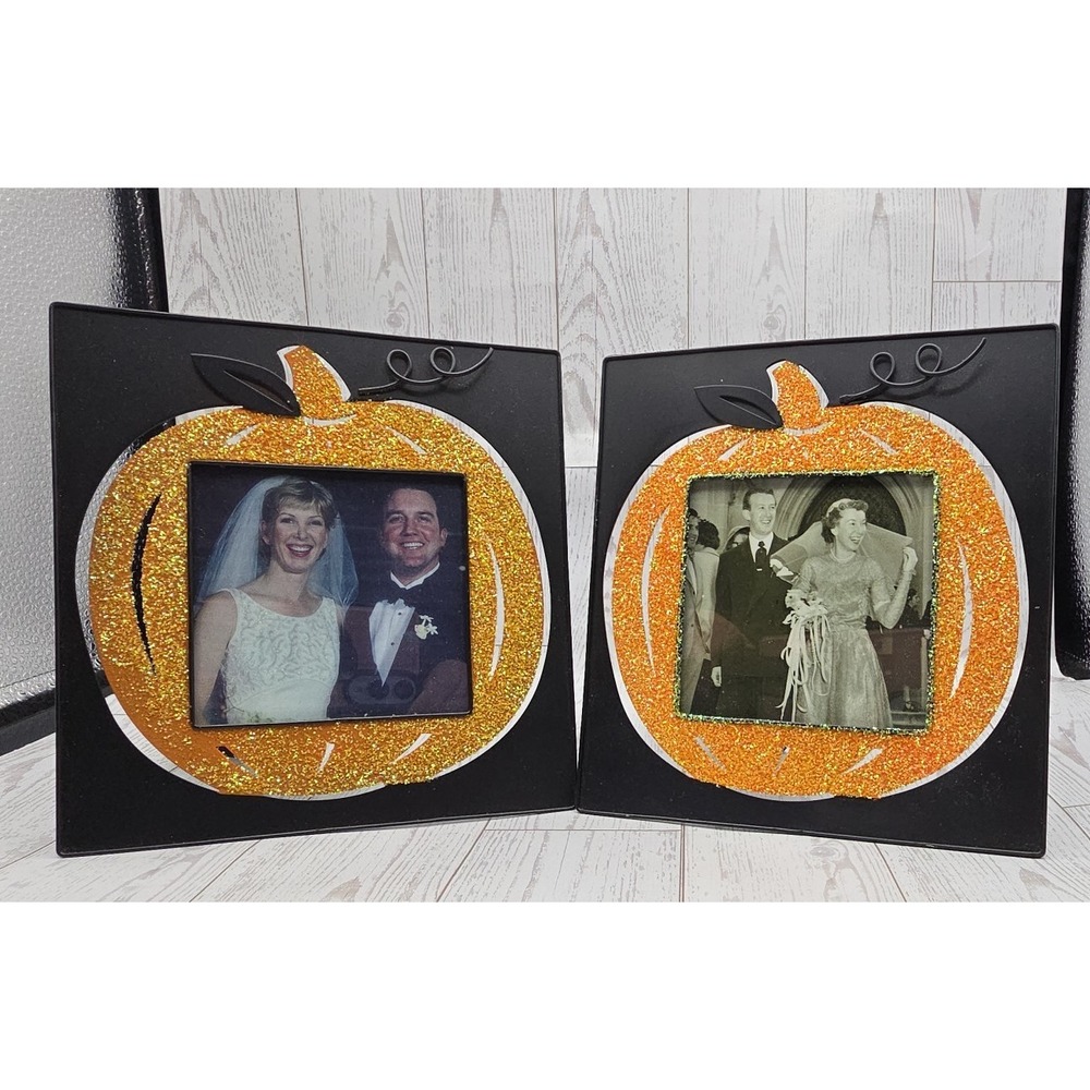 2 Halloween Black and Orange Picture Frames 7"x6.5"